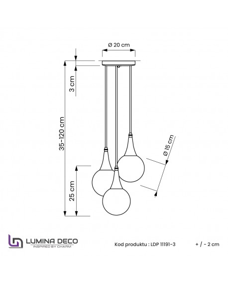 LAMPA WISZĄCA LOFT POTRÓJNA CZARNA ROCHERRO TRIO