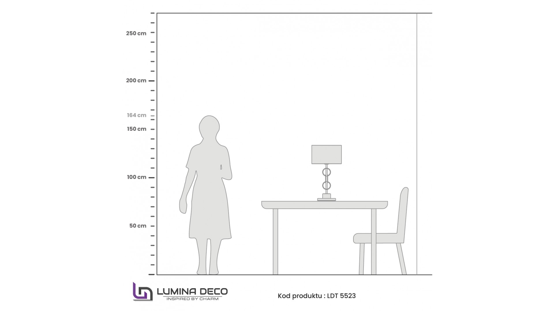 lampa stołowa glamour biało złota szczotkowana azzaria lumina deco rysunek techniczny wymiary