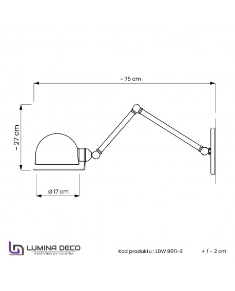 KINKIET LAMPA ŚCIENNA LOFT CZARNA GLUM W2 LUMINA DECO