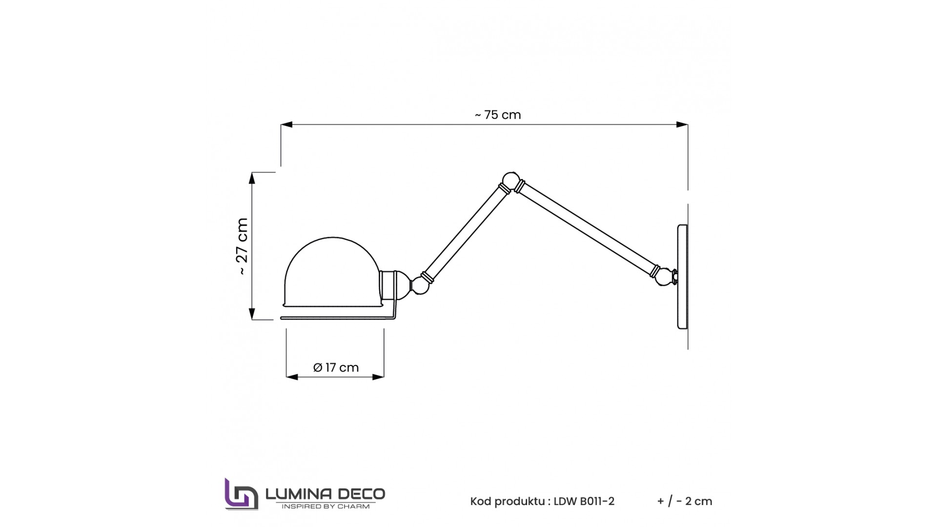 KINKIET LAMPA ŚCIENNA LOFT ZŁOTO SZCZOTKOWANE GLUM W2 LUMINA DECO