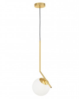 lampa wisząca w kolorze złota szczotkowanego z białą kulą sorento 15 lumina deco na białym tle