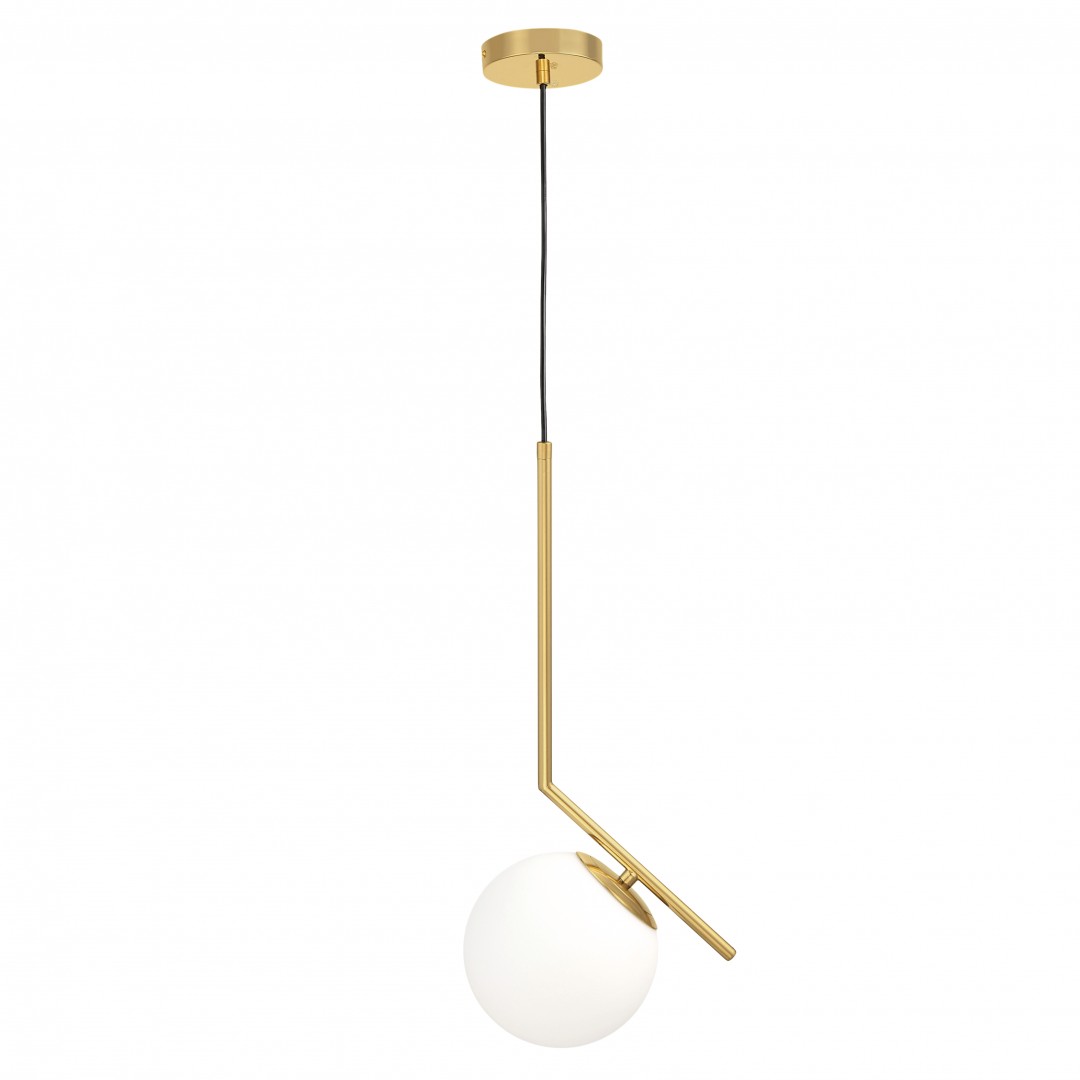 lampa wisząca w kolorze złota szczotkowanego z białą kulą sorento 15 lumina deco na białym tle