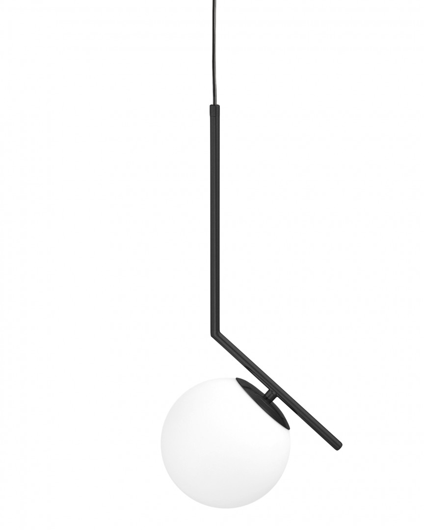 Czarna lampa z jednym punktem światła i kulą