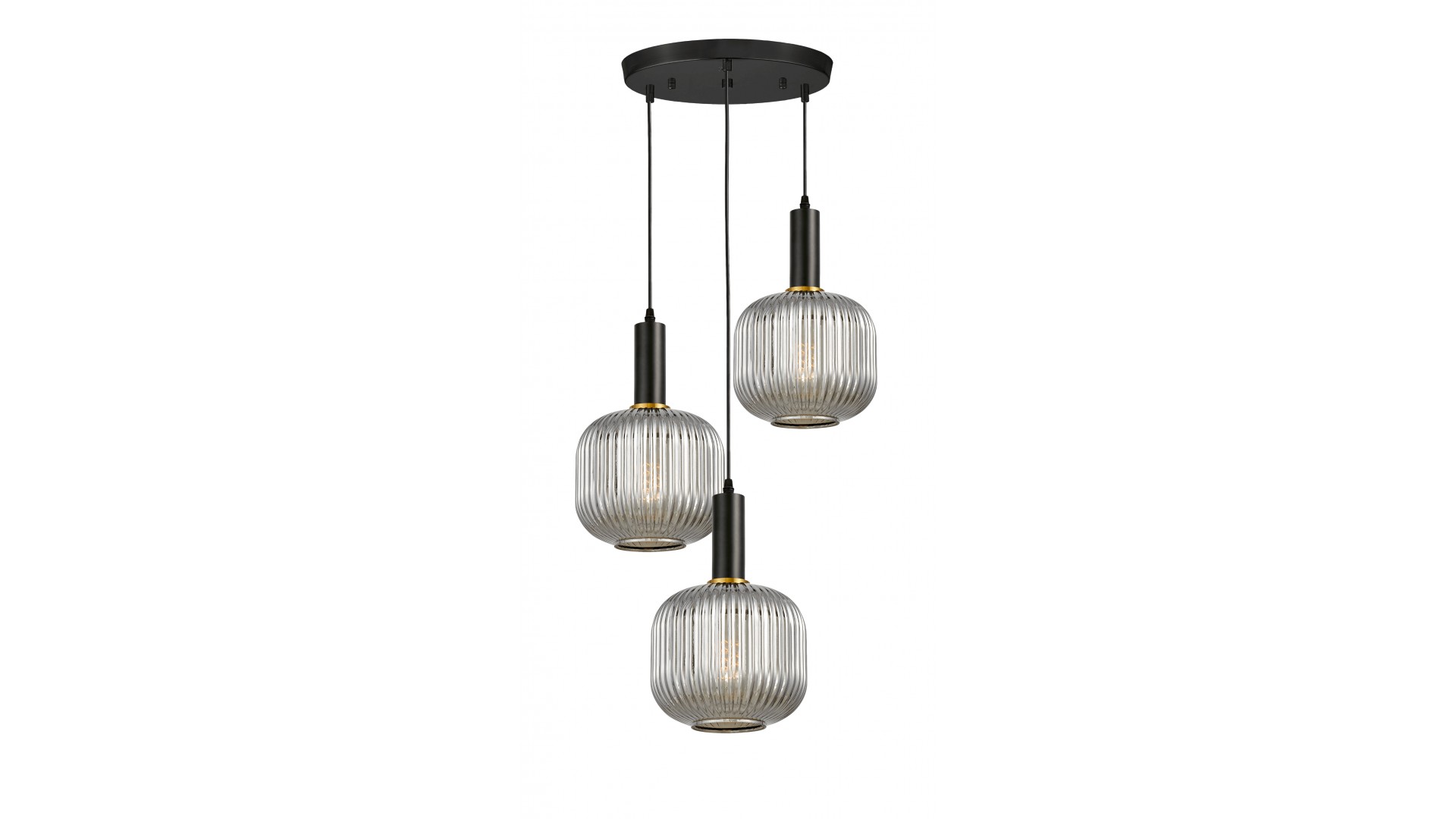 Potrójna lampa wisząca GATO W3-RD Lumina Deco z dymionymi szarymi kloszami i czarną podsufitką