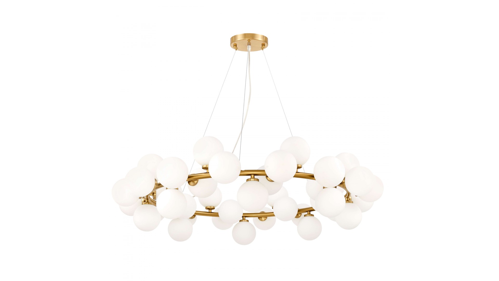 Lampa wisząca złota szczotkowana Marsiada 40 Lumina Deco z białymi kulami na białym tle