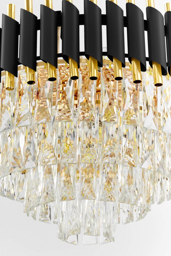 Lampa wisząca Mazini D50 z czarno-złotym wykończeniem i kryształami, ekskluzywne oświetlenie do eleganckich wnętrz
