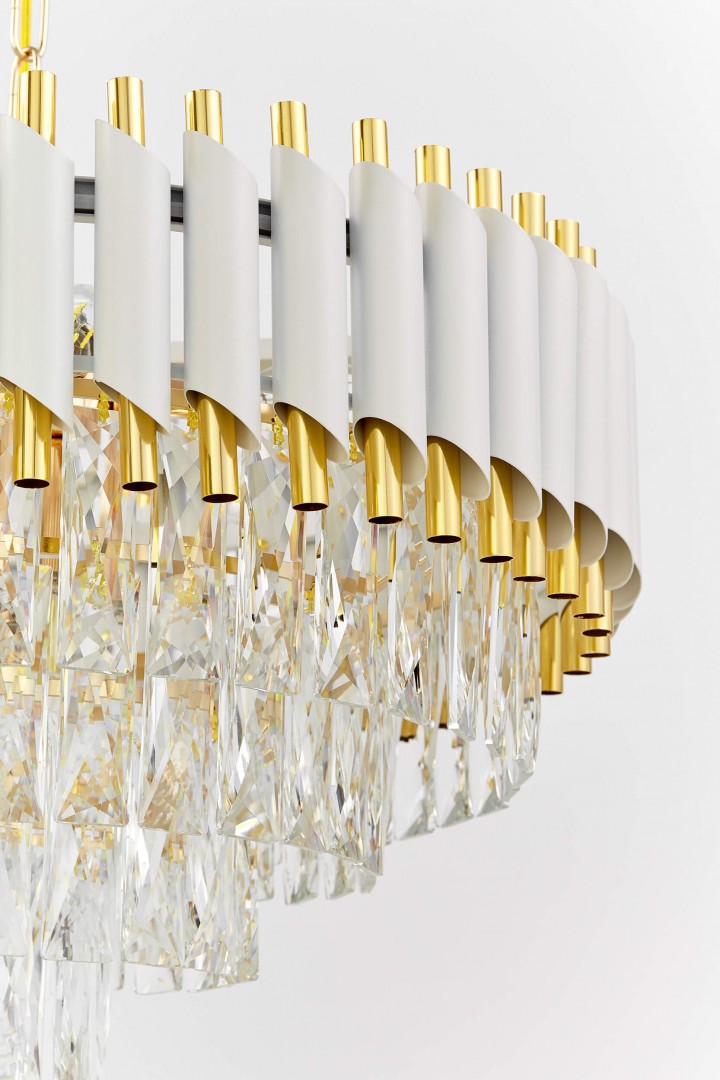 LAMPA WISZĄCA ŻYRANDOL KRYSZTAŁOWY BIAŁO-ZŁOTY MAZINI D50 LUMINA DECO