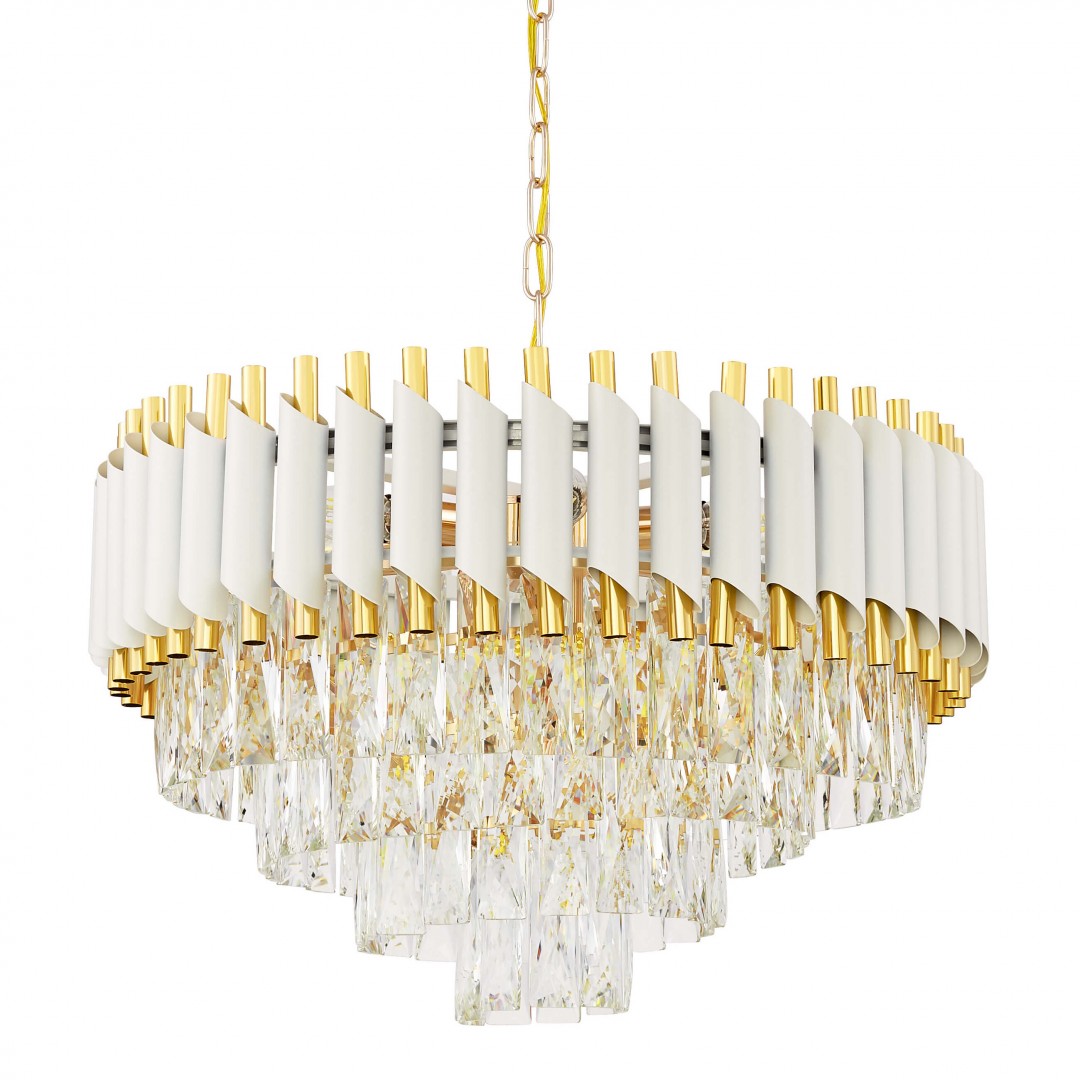 LAMPA WISZĄCA ŻYRANDOL KRYSZTAŁOWY BIAŁO-ZŁOTY MAZINI D50 LUMINA DECO