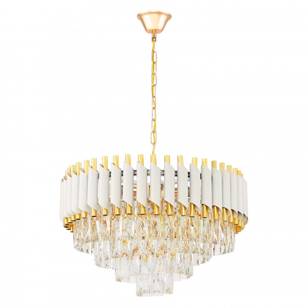 LAMPA WISZĄCA ŻYRANDOL KRYSZTAŁOWY BIAŁO-ZŁOTY MAZINI D50 LUMINA DECO