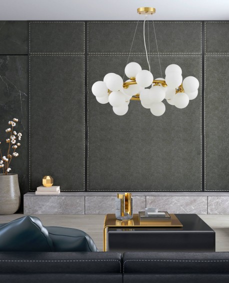 LAMPA WISZĄCA NOWOCZESNA MOSIĘŻNA BIAŁE KULE MARSIADA 25 LUMINA DECO