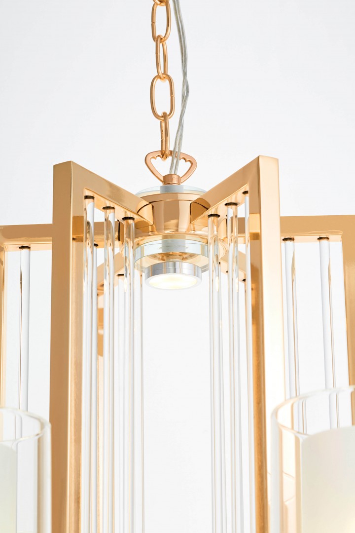 Nowoczesna lampa wisząca złota Manhattan Lumina Deco – zbliżenie na złotą podstawę i dolne wykończenie konstrukcji