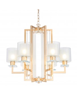 Nowoczesna lampa wisząca złota Manhattan Lumina Deco – ujęcie z przodu, złota rama i pionowe szklane tuby