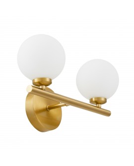 kinkiet marsiada 2 nowoczesny złoty szczotkowany z dwiema bialymi kulami lumina deco