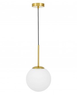 lampa wisząca złota szczotkowana fredica 20 lumina deco z białą kulą na białym tle