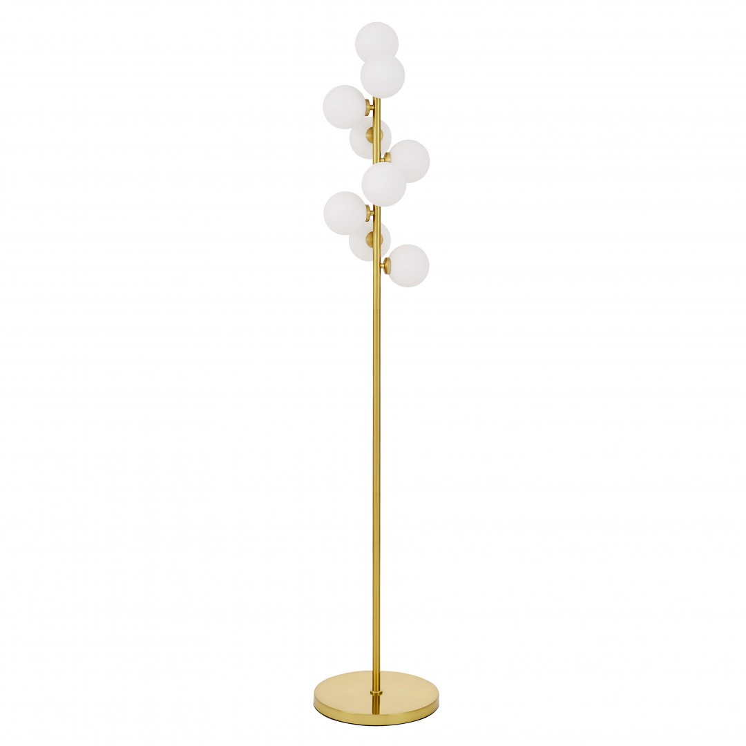 LAMPA STOJĄCA PODŁOGOWA ZŁOTO SZCZOTKOWANE BIAŁE KULE PETRICA 9 LUMINA DECO