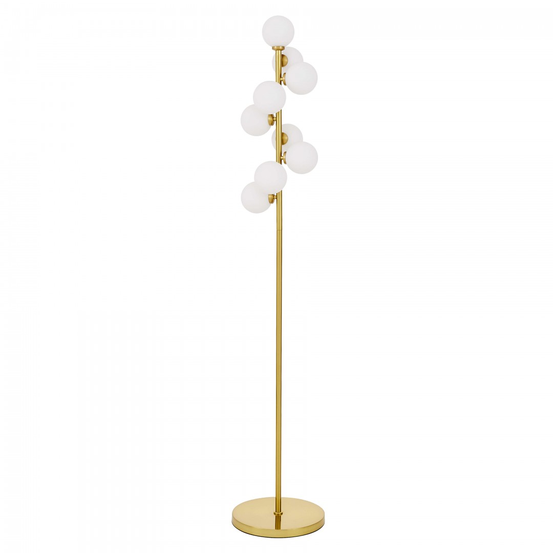 LAMPA STOJĄCA PODŁOGOWA ZŁOTO SZCZOTKOWANE BIAŁE KULE PETRICA 9 LUMINA DECO