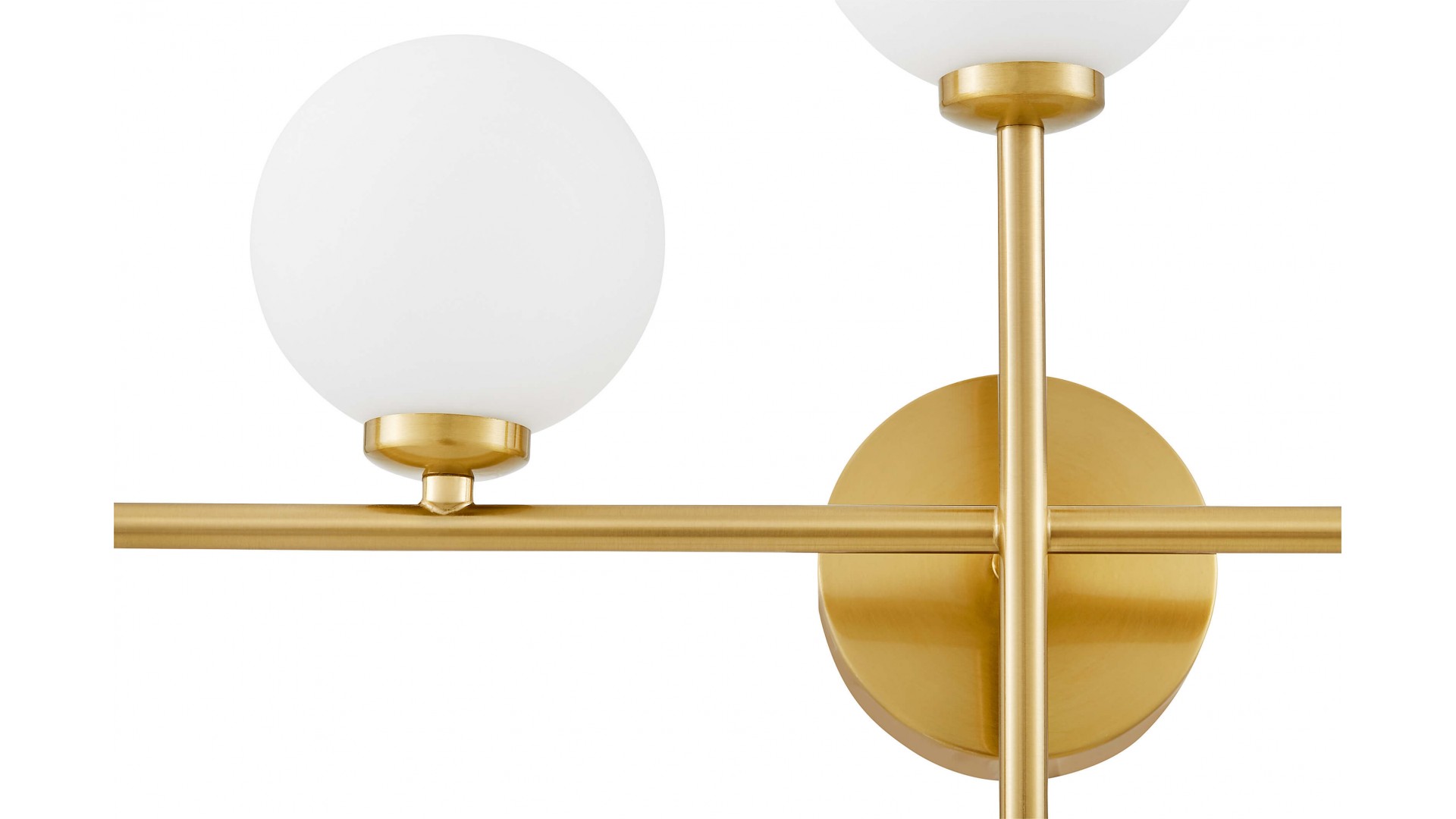 złoty szczotkowany kinkiet marsiada lewa 2 z bialymi kulami lampa scienna lumina deco