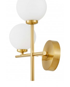 kinkiet lampa scienna nowoczesna złota szczotkowana biale kule marsiada lewa 2 lumina deco