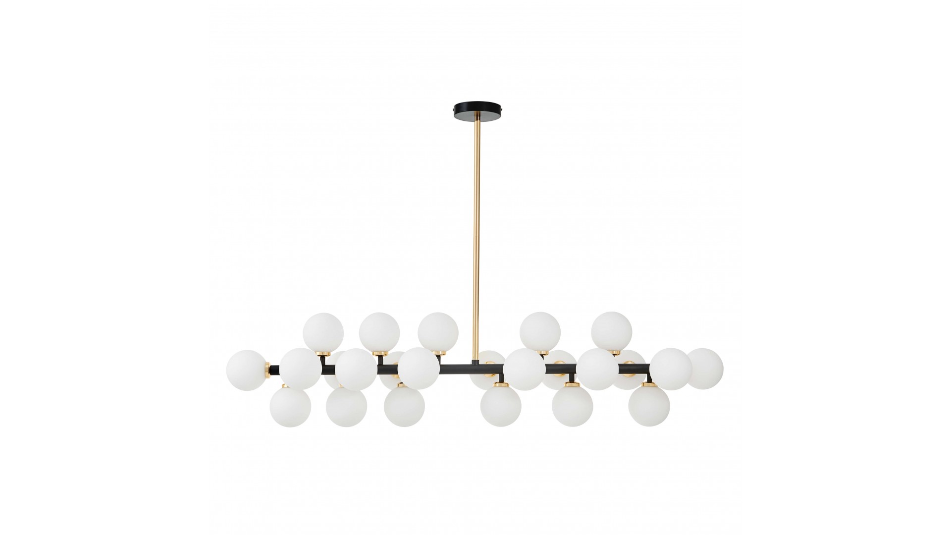 LAMPA WISZĄCA SUFITOWA NOWOCZESNA CZARNO-ZŁOTA BIAŁE KULE PETRICA 24 LUMINA DECO