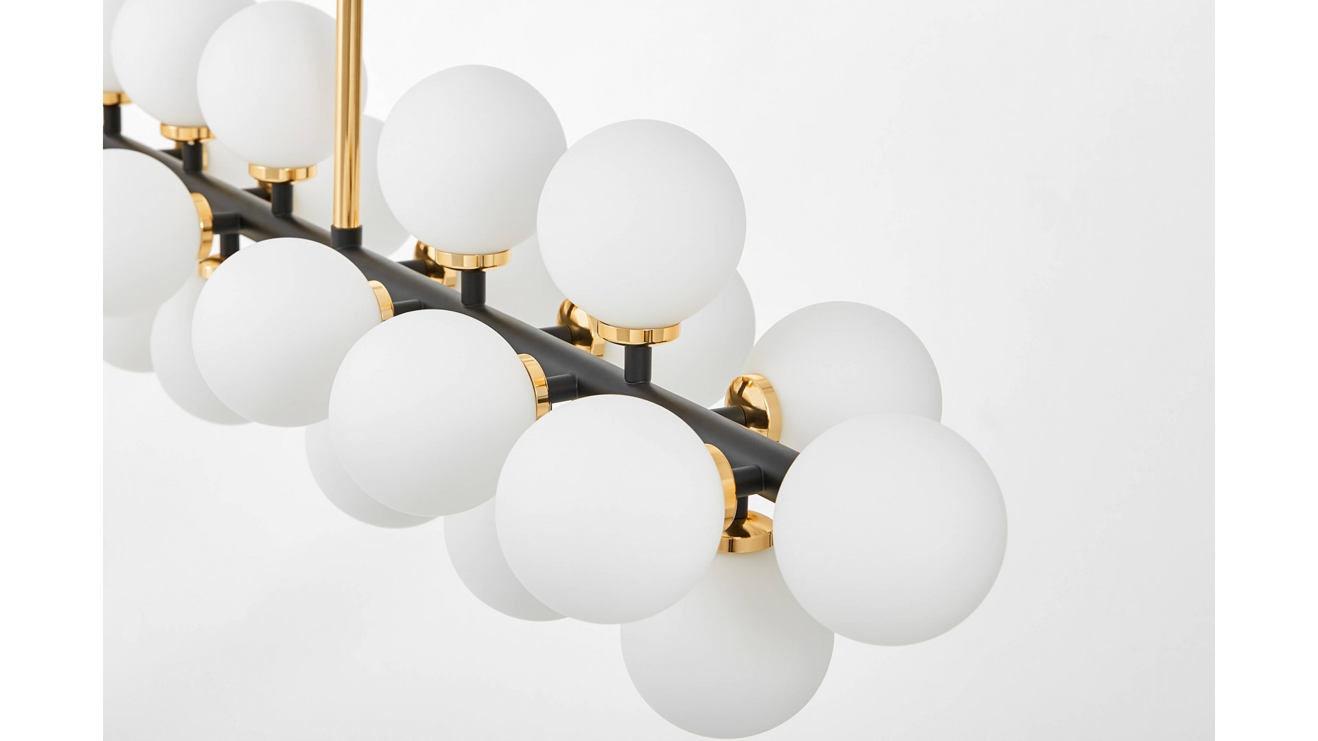 LAMPA WISZĄCA SUFITOWA NOWOCZESNA CZARNO-ZŁOTA BIAŁE KULE PETRICA 24 LUMINA DECO