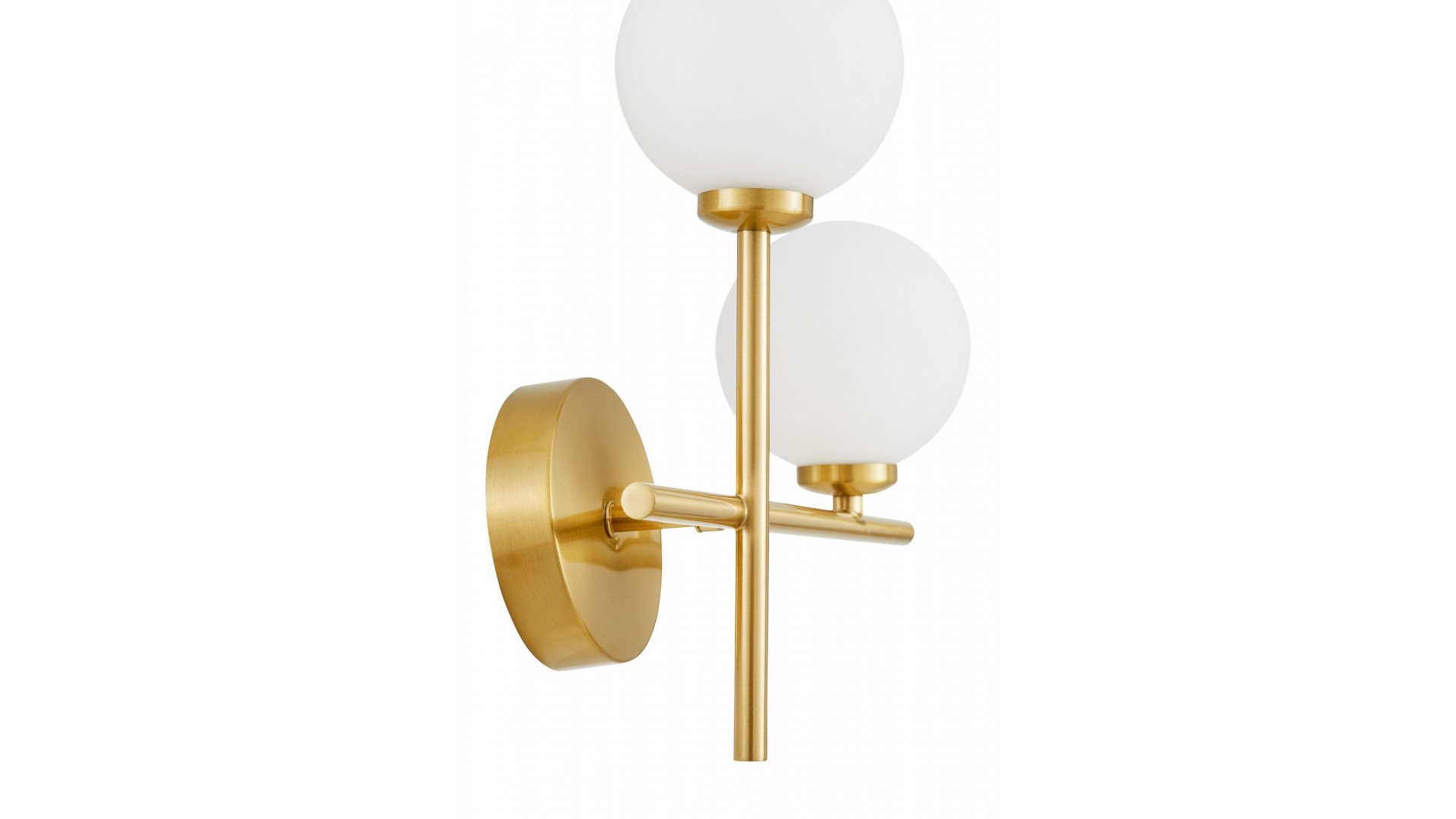 lampa scienna złota szczotkowana marsiada prawa 2 elegancki kinkiet z bialymi kulami lumina deco