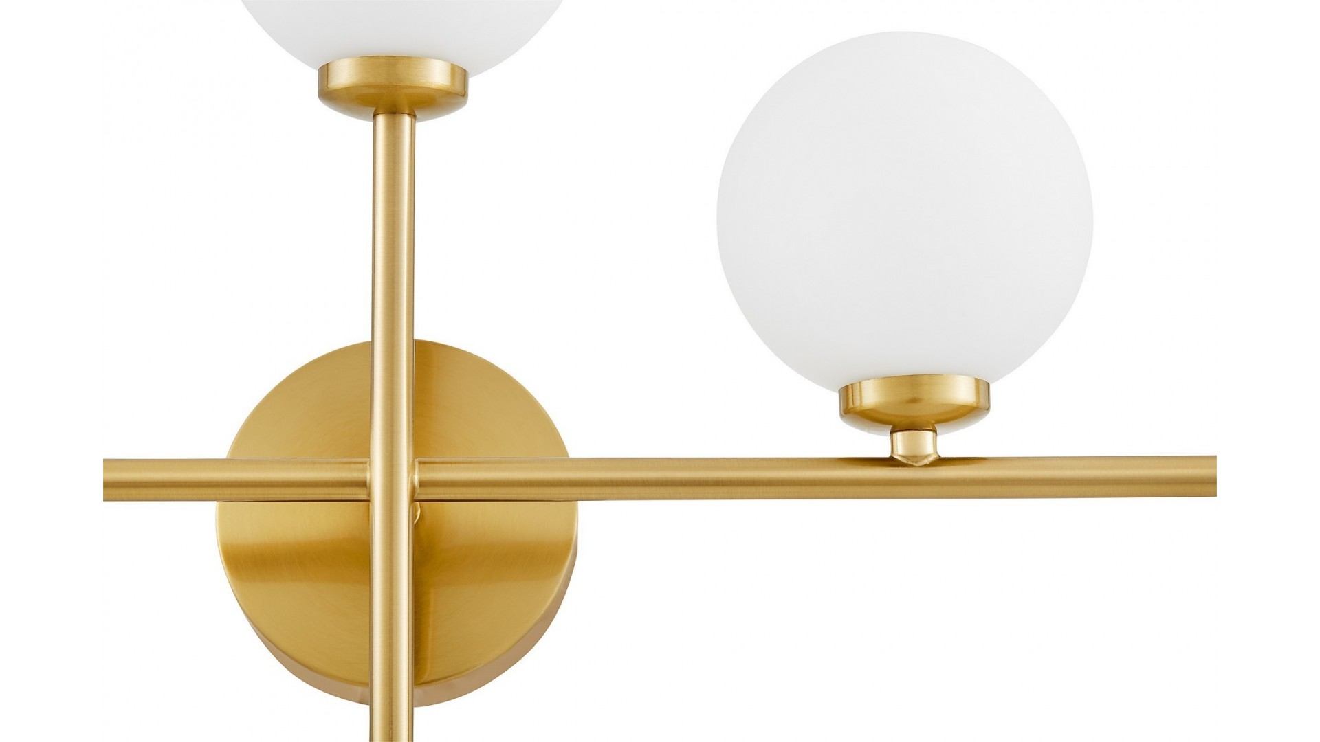 złoty szczotkowany kinkiet marsiada prawa 2 nowoczesna lampa scienna z bialymi kulami lumina deco