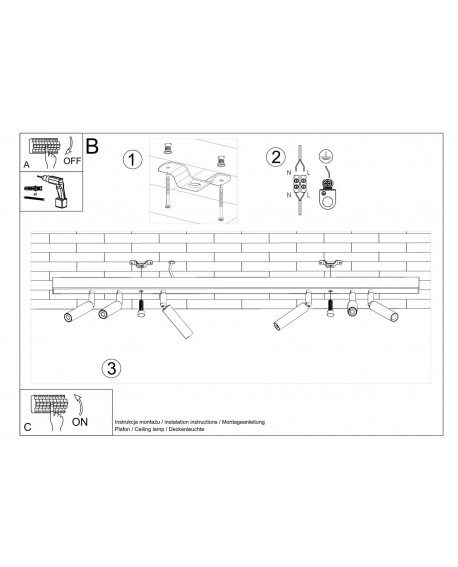 Plafon EYETECH 6 czarny Sollux SL.0901