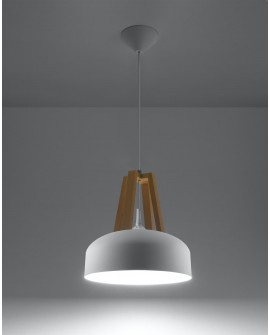 Lampa wisząca CASCO biała/naturalne drewno Sollux SL.0388