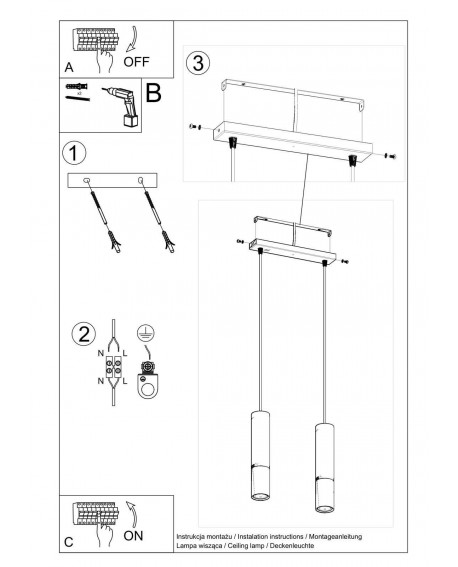 Lampa wisząca LOOPEZ 2 czarny/chrom Sollux SL.0941