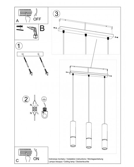 Lampa wisząca LOOPEZ 3L czarny/chrom Sollux SL.0942