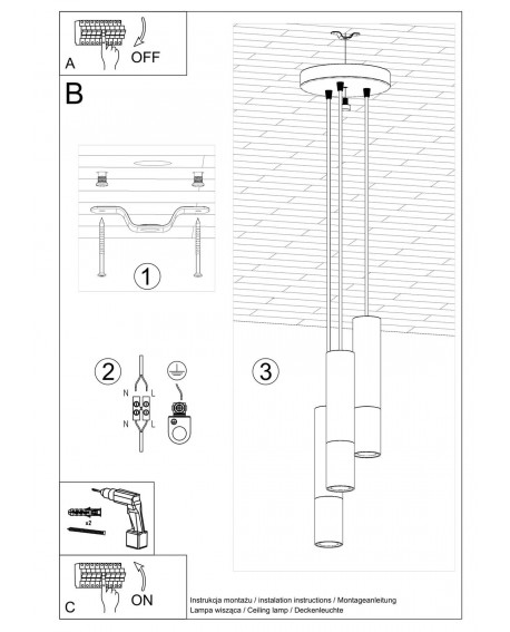 Lampa wisząca LOOPEZ 3P czarny/miedź Sollux SL.0949