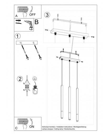 Lampa wisząca MOZAICA 3L czarny/złoto Sollux SL.0892