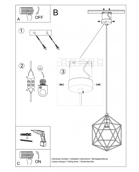 Lampa wisząca GASPARE czarna Sollux SL.0291