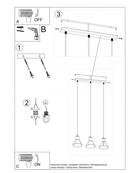 Lampa wisząca TALEJA 3 czarna E27 Sollux SL.0986