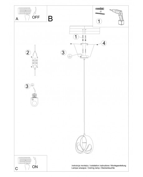 Lampa wisząca TULOS 1 czarna Sollux SL.1087