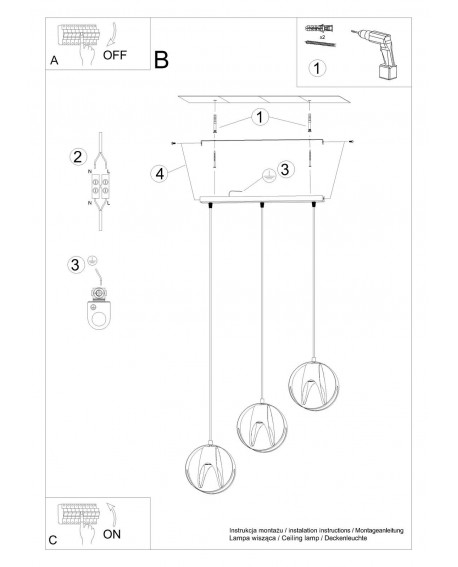 Lampa wisząca TULOS 3L czarna Sollux SL.1089