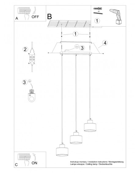 Lampa wisząca SAVAR 3 czarna Sollux SL.1133