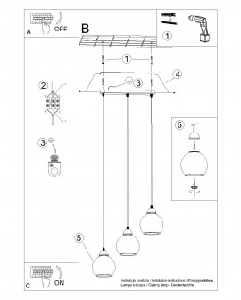 Lampa wisząca ALINO 3 czarna Sollux SL.1142