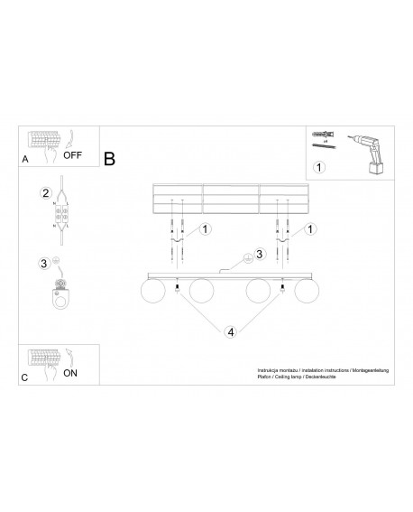 Plafon YOLI 4 czarny Sollux SL.1154