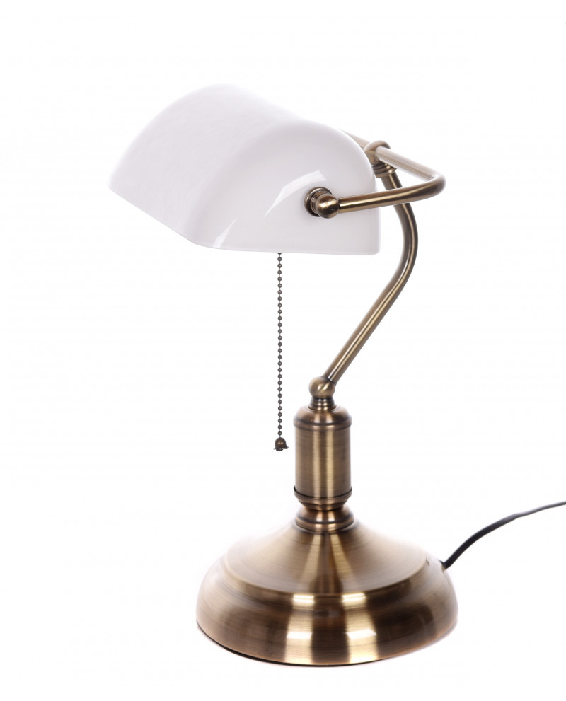 Biała lampa bankiera klasyczna detal podstawy i klosza