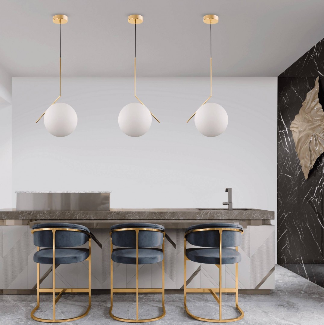 LAMPA WISZĄCA NOWOCZESNA ZŁOTA BIAŁA KULA SORENTO 20 LUMINA DECO