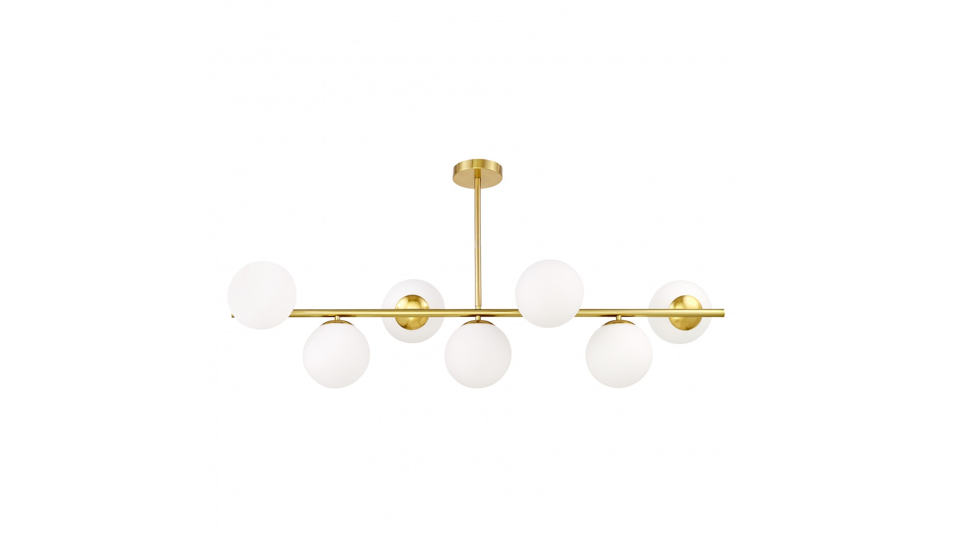 Lampa wisząca sufitowa nowoczesna złota szczotkowana Fredica 7 Lumina Deco na białym tle, eleganckie białe kule