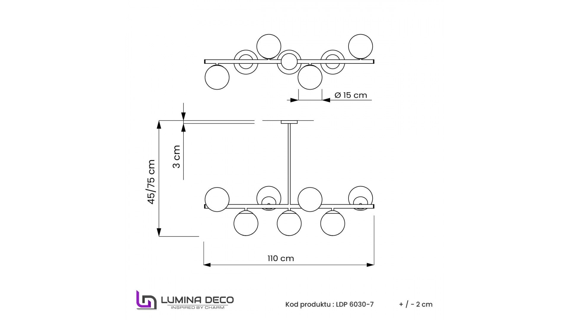 LAMPA WISZĄCA LOFT CZARNO-PRZEZROCZYSTA KULE FREDICA 7 LUMINA DECO