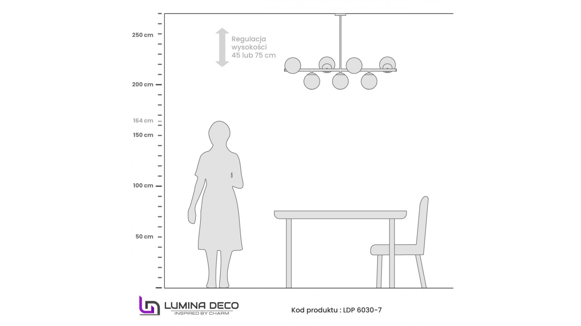 LAMPA WISZĄCA LOFT CZARNO-PRZEZROCZYSTA KULE FREDICA 7 LUMINA DECO