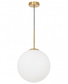 LAMPA WISZĄCA SUFITOWA NOWOCZESNA ZŁOTO SZCZOTKOWANE BIAŁA KULA FREDICA 30
