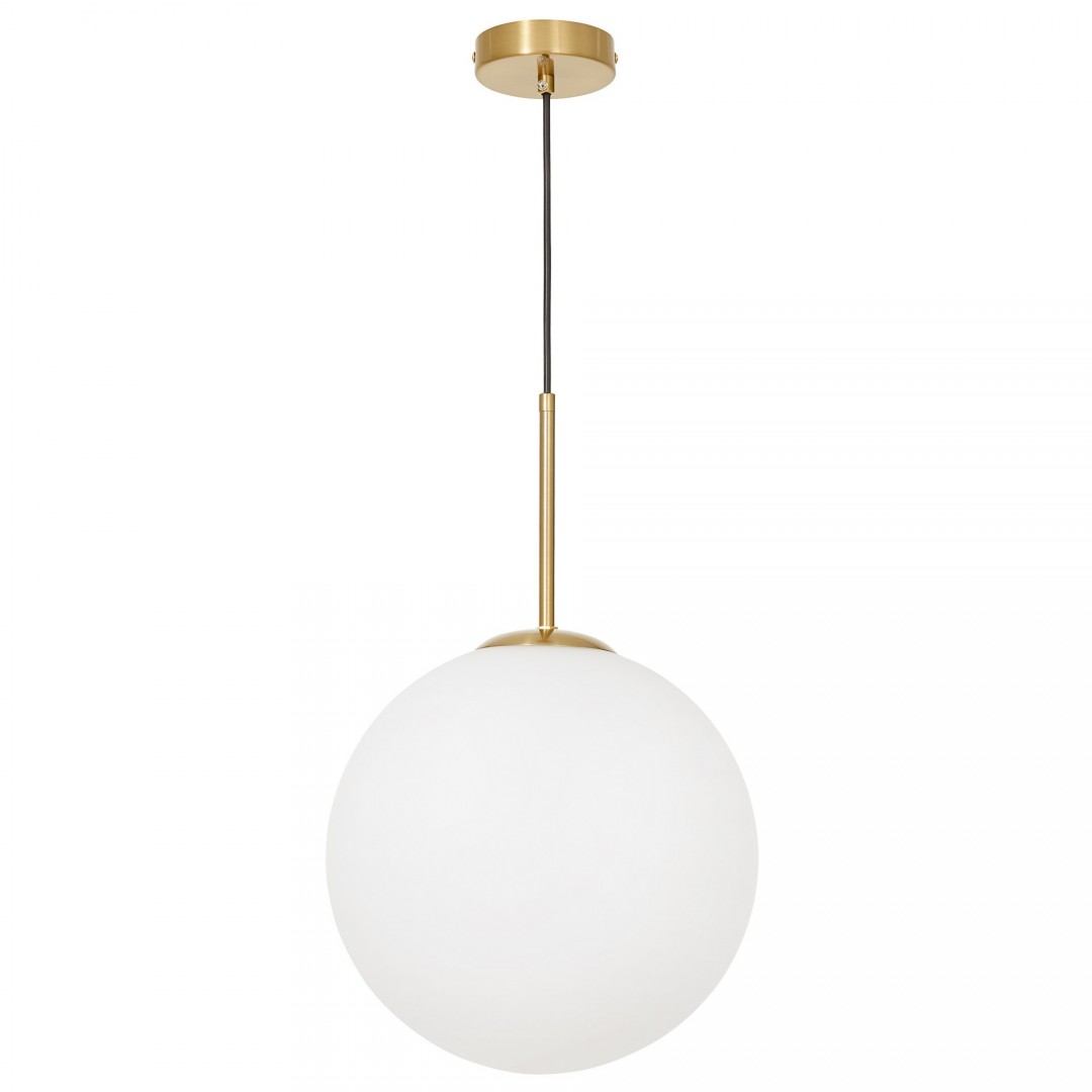 LAMPA WISZĄCA SUFITOWA NOWOCZESNA ZŁOTO SZCZOTKOWANE BIAŁA KULA FREDICA 30 LUMINA DECO