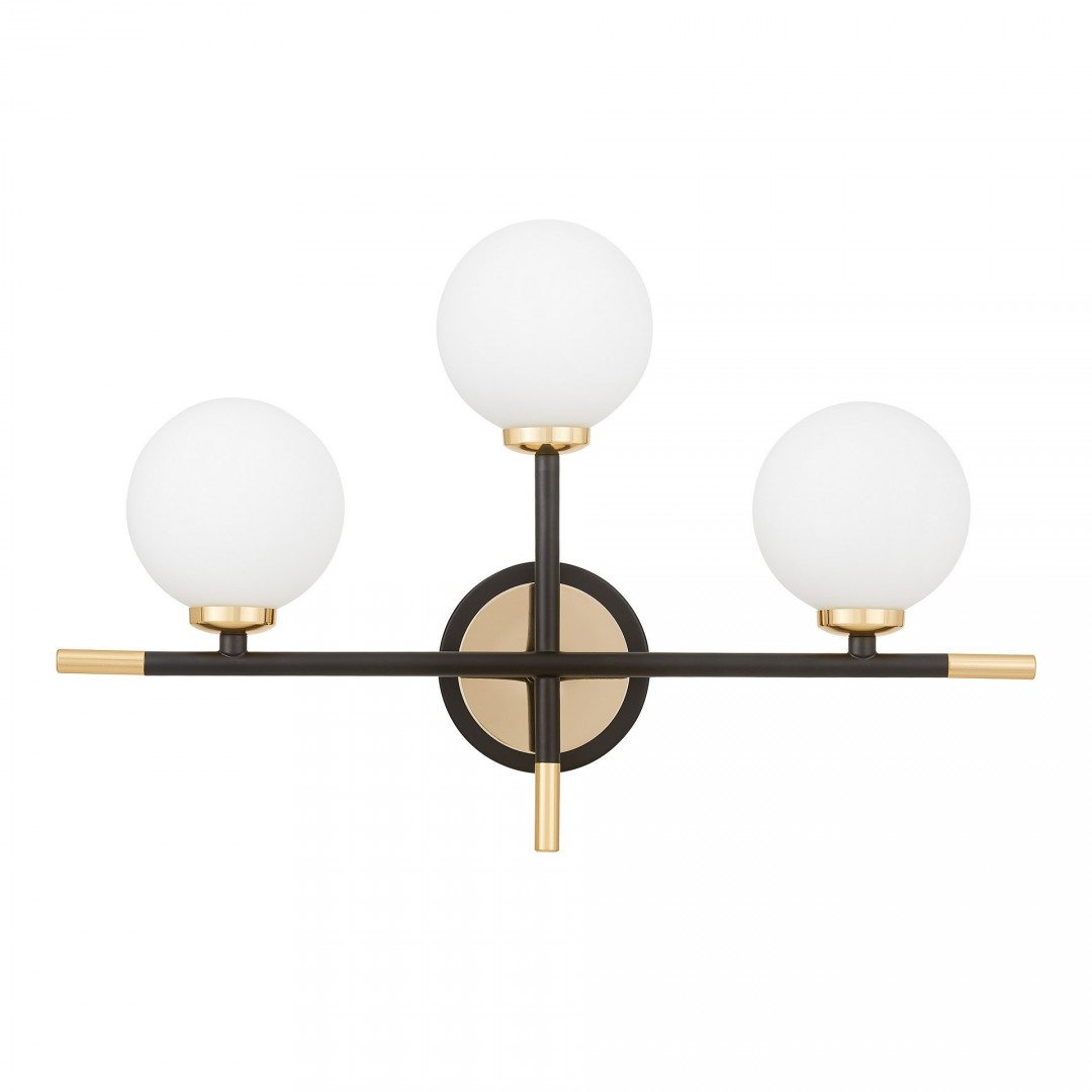 KINKIET LAMPA ŚCIENNA NOWOCZESNA CZARNO-ZŁOTA BIAŁE KULE MARSIADA 3 TRIO LUMINA DECO