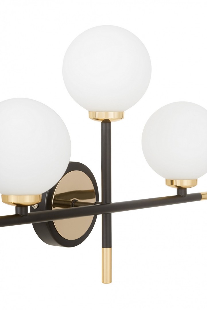 KINKIET LAMPA ŚCIENNA NOWOCZESNA CZARNO-ZŁOTA BIAŁE KULE MARSIADA 3 TRIO LUMINA DECO