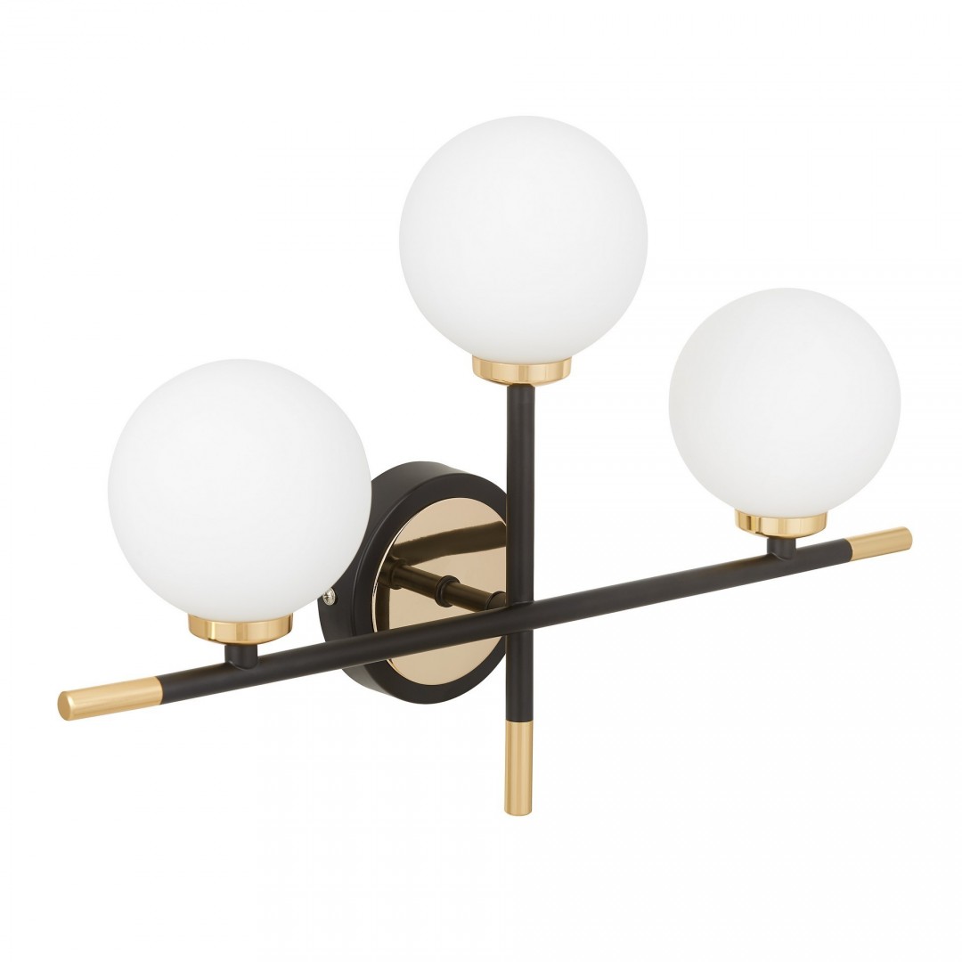 KINKIET LAMPA ŚCIENNA NOWOCZESNA CZARNO-ZŁOTA BIAŁE KULE MARSIADA 3 TRIO LUMINA DECO