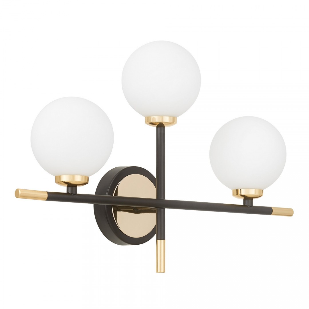 KINKIET LAMPA ŚCIENNA NOWOCZESNA CZARNO-ZŁOTA BIAŁE KULE MARSIADA 3 TRIO LUMINA DECO